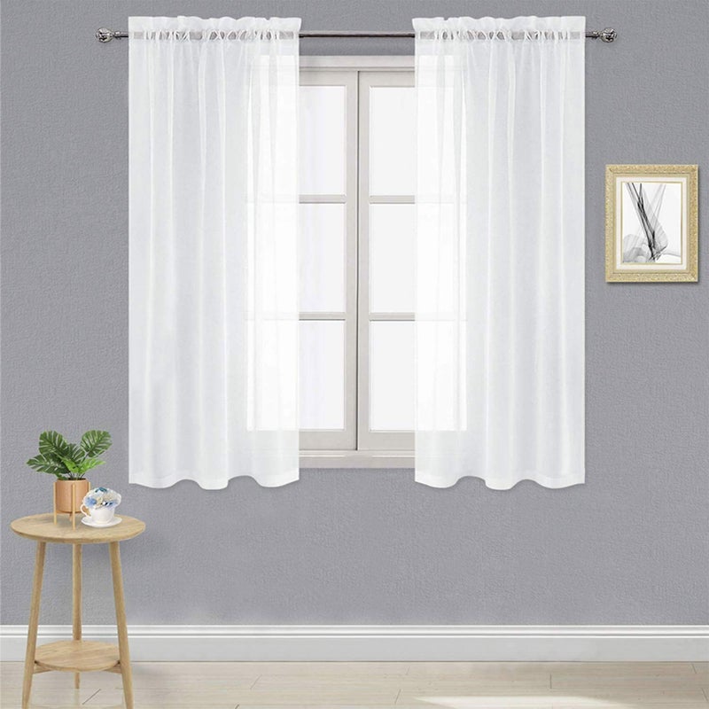 DWCN White Sheer Curtains Semi Transparent Voile Rod Pocket Curtains for Bedroom and Living Room, 42 x 45 inches Long, Set of 2 Panels - Image 1